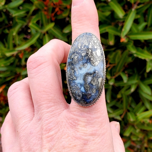 New Huge Pyrite Agate 925 Silver Statement Ring. - Picture 16 of 16